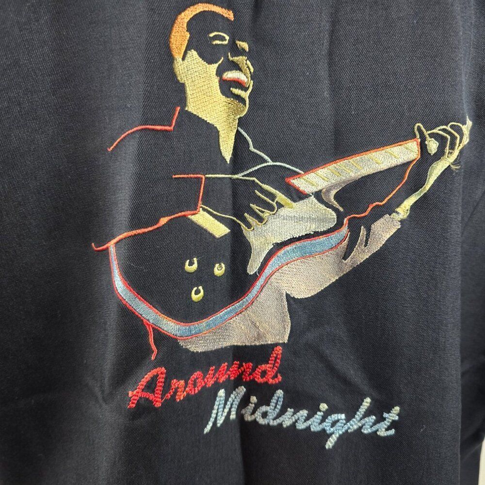 Tori Richard Shirt Mens XL Black Silk Button Up Music Embroidered Guitar Retro